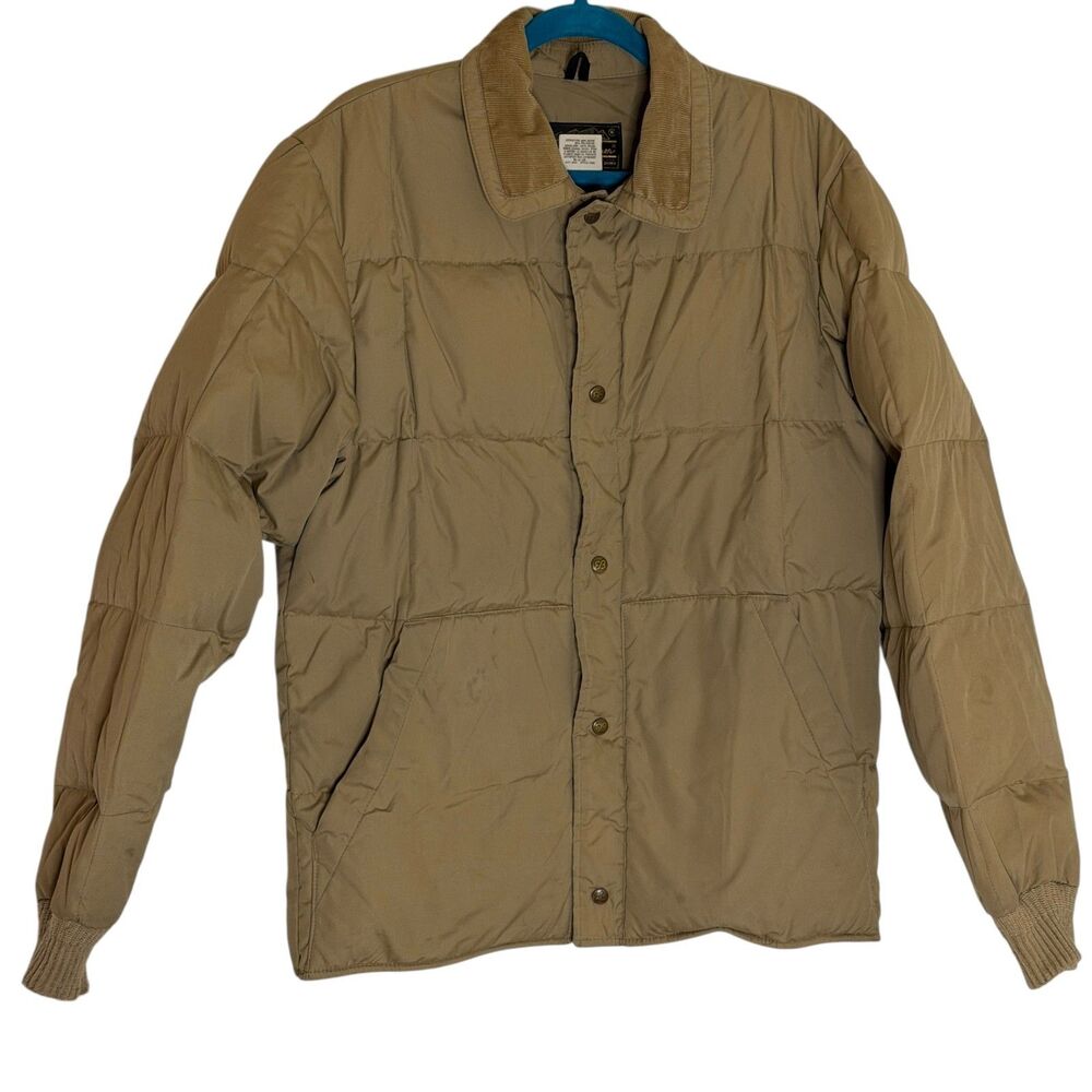 Eddie Bauer Vintage Goose Down Puffer Jacket Coat Mens Beige Tan M